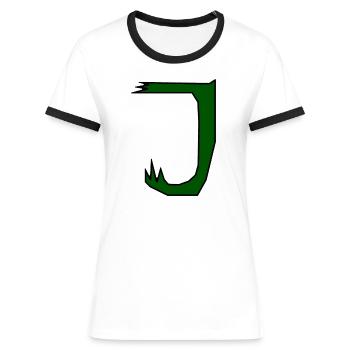 J - Just a letter! - by YoshiArt - Women's Ringer T-Shirt - white/black - Front - Selfina (174cm)