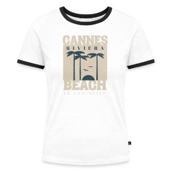 Der Strand von Cannes, die Riviera - Frauen Kontrast-T-Shirt - Weiß/Schwarz - Vorne - Selfina (174cm)