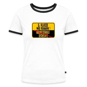 5. klasse wir kommen Grundschule Abschluss Schule - Frauen Kontrast-T-Shirt - Weiß/Schwarz - Vorne - Selfina (174cm)