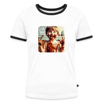 Dubaischokolade - Luxusrausch mit süßer Versuchung - Frauen Kontrast-T-Shirt - Weiß/Schwarz - Vorne - Selfina (174cm)