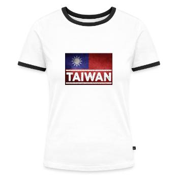 Taiwan Flagge Taipei China Kein Krieg - Frauen Kontrast-T-Shirt - Weiß/Schwarz - Vorne - Selfina (174cm)