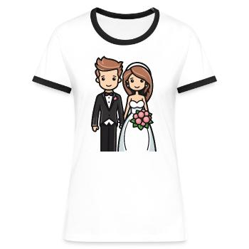 Brudgommen Nygifte Bryllup - Dame kontrast-T-shirt - hvid/sort - Foran - Selfina (174cm)