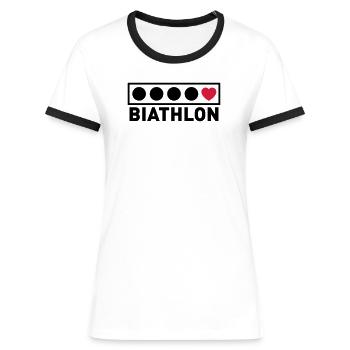 Biathlon Zielscheiben mit Herz - Frauen Kontrast-T-Shirt - Weiß/Schwarz - Vorne - Selfina (174cm)
