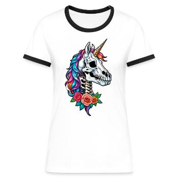 Einhorn-Skelett - Frauen Kontrast-T-Shirt - Weiß/Schwarz - Vorne - Selfina (174cm)