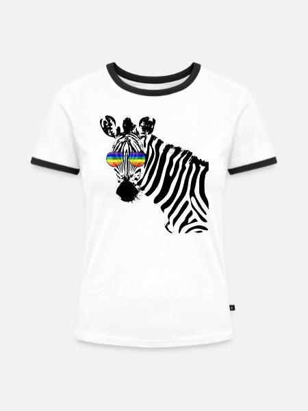 Zèbre avec lunettes arc-en-ciel CSD LGBTQ Pride Shirt - T-shirt contrasté Femme - blanc/noir
