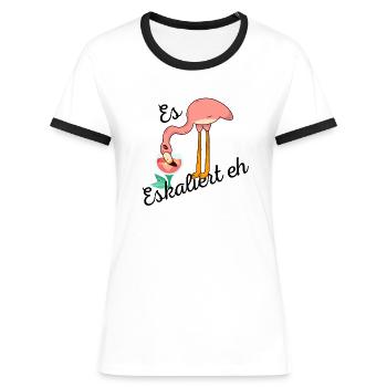 Es eskaliert eh - Frauen Kontrast-T-Shirt - Weiß/Schwarz - Vorne - Selfina (174cm)