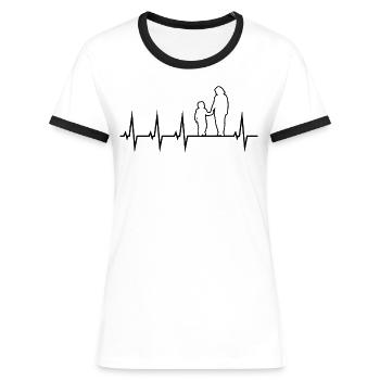 Mutter Kinder Herzschlag Mama Kind EKG Muttertag G - Frauen Kontrast-T-Shirt - Weiß/Schwarz - Vorne - Selfina (174cm)