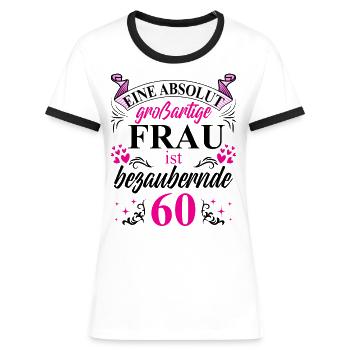 60. Geburtstag 60 Jubiläum 60 Ehrentag 60 Jahre - Frauen Kontrast-T-Shirt - Weiß/Schwarz - Vorne - Selfina (174cm)