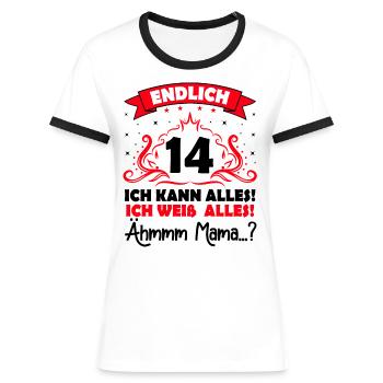 14 Geburtstag Mädchen Junge Fun Geschenk lustig - Frauen Kontrast-T-Shirt - Weiß/Schwarz - Vorne - Selfina (174cm)