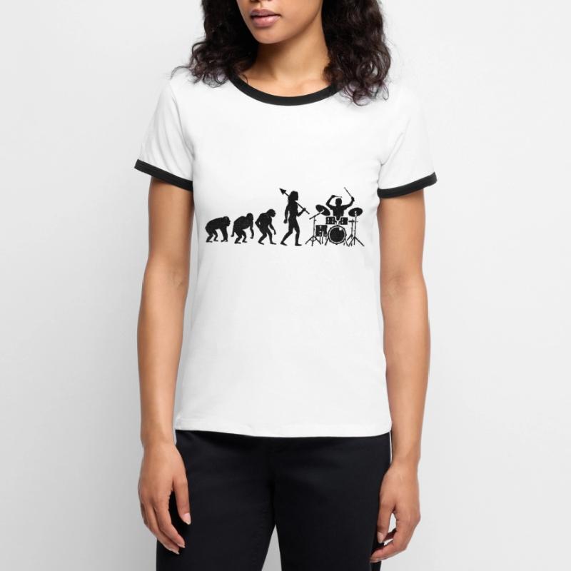 Drummer Evolution Drum Music Lover Drumming Drumme Women's Ringer T-Shirt