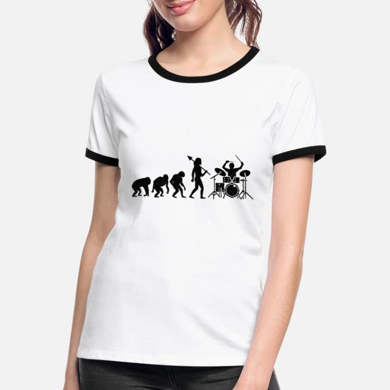 Drummer Evolution Drum Music Lover Drumming Drumme Women's Ringer T-Shirt