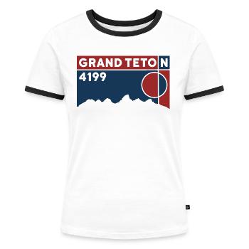 Grand Teton Finisher Hiking Wyoming Keepsake Gift - Women's Ringer T-Shirt - white/black - Front - Selfina (174cm)