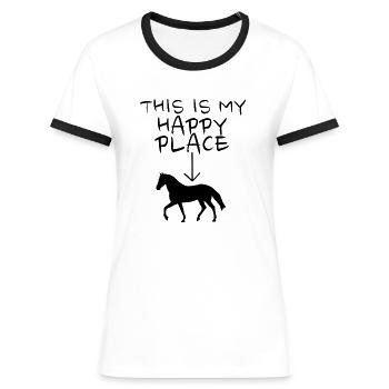 Happy Place Horse - Frauen Kontrast-T-Shirt - Weiß/Schwarz - Vorne - Selfina (174cm)