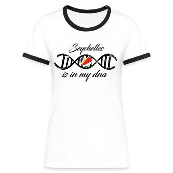 love my dns dna land country Seychelles - T-shirt contrasté Femme - blanc/noir - Devant - Selfina (174cm)