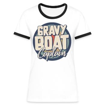Chemise de Thanksgiving, Gravy Boat Captain Cute Tee, - T-shirt contrasté Femme - blanc/noir - Devant - Selfina (174cm)