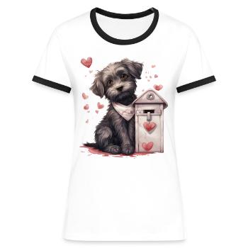 Hund liefert Liebesbrief Valentinstag Hund - Frauen Kontrast-T-Shirt - Blau/Weiß - Vorne