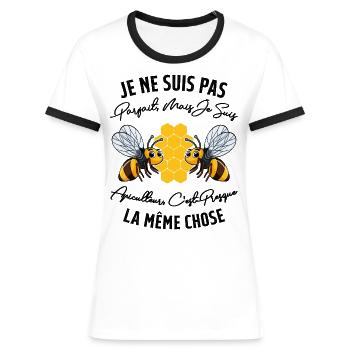 Pas Parfait mais Apiculteur Cadeau Humour Abeille - T-shirt contrasté Femme - blanc/noir - Devant - Selfina (174cm)