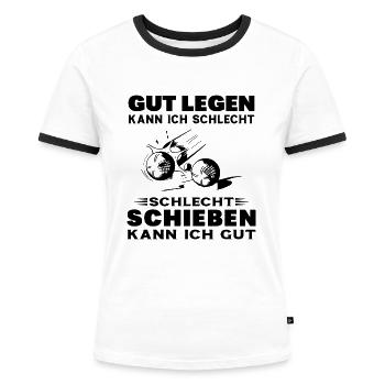 Boulistengeschenk Spieler Pétanque Geschenk Humor - Frauen Kontrast-T-Shirt - Weiß/Schwarz - Vorne - Selfina (174cm)