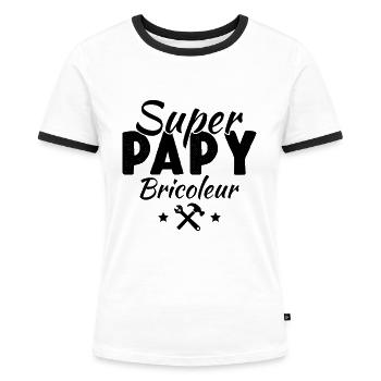 super papy bricoleur - T-shirt contrasté Femme - blanc/noir - Devant - Selfina (174cm)