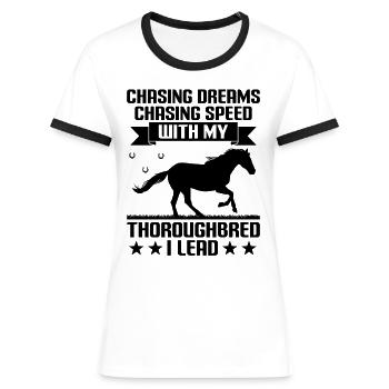 Courses de chevaux pur-sang Équitation Chevaux équestres - T-shirt contrasté Femme - blanc/noir - Devant - Selfina (174cm)