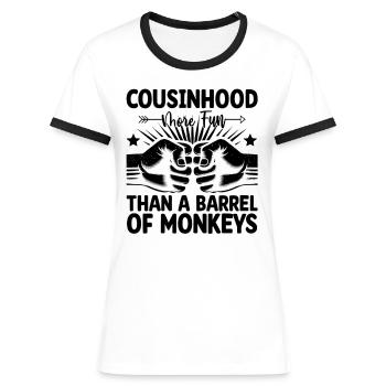 Le cousinage est plus amusant qu’un tonneau de singes - T-shirt contrasté Femme - blanc/noir - Devant - Selfina (174cm)