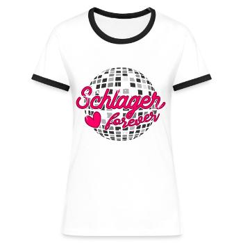 Schlager für immer Schlagerparty Fans Disco Kugel - Frauen Kontrast-T-Shirt - Weiß/Schwarz - Vorne - Selfina (174cm)