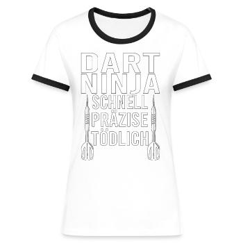 Dart Dartspieler Darten Dartpfeile Darts Ninja - Frauen Kontrast-T-Shirt - Weiß/Schwarz - Vorne - Selfina (174cm)
