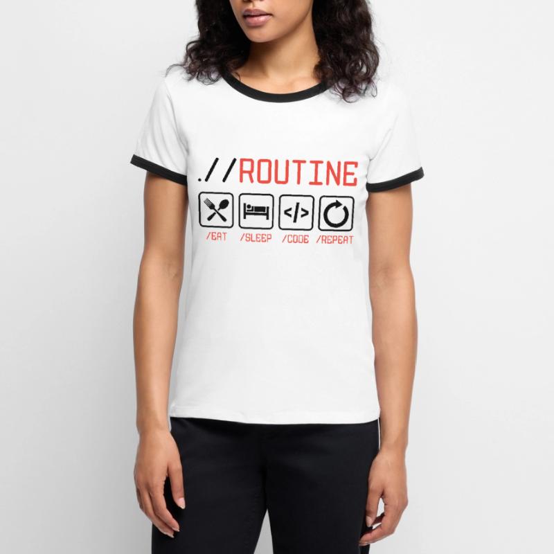 Routine Eat Sleep Code Repeat Software Developer C Frauen Kontrast-T-Shirt