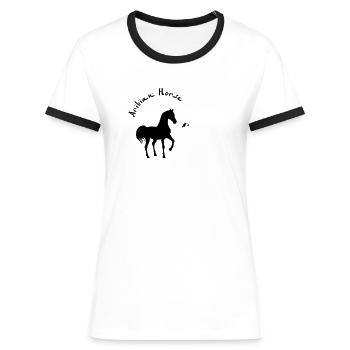 Cheval Arabe pour les fans arabes - T-shirt contrasté Femme - blanc/noir - Devant - Selfina (174cm)