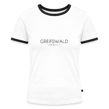 Greifswald, Wieck, Mecklenburg-Vorpommern, Ostsee - Frauen Kontrast-T-Shirt - Weiß/Schwarz - Vorne - Selfina (174cm)