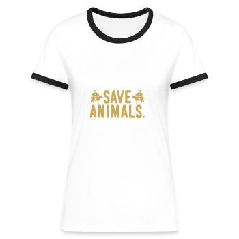 Vegan Veganer Veganerin Repeat - Frauen Kontrast-T-Shirt - Weiß/Schwarz - Vorne - Selfina (174cm)