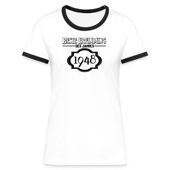 Beste Erfindung des Jahres 1948 Geschenk - Frauen Kontrast-T-Shirt - Weiß/Schwarz - Vorne - Selfina (174cm)