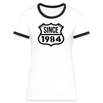 1984 - Women's Ringer T-Shirt - white/black - Front - Selfina (174cm)