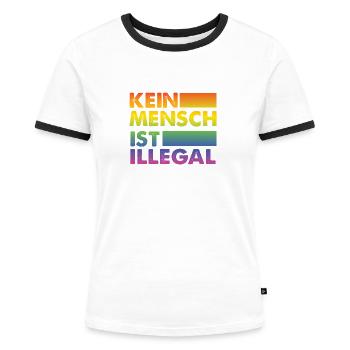 Kein Mensch ist illegal Regenbogen Menschenrechte - Frauen Kontrast-T-Shirt - Weiß/Schwarz - Vorne - Selfina (174cm)