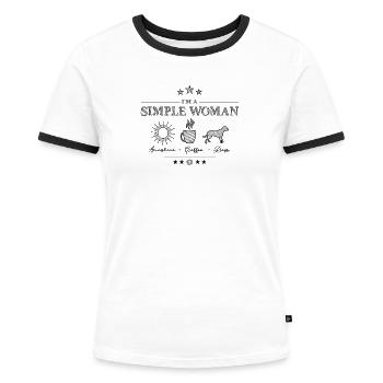 Simple Woman - lustiges Hundeshirt - Frauen Kontrast-T-Shirt - Weiß/Schwarz - Vorne - Selfina (174cm)