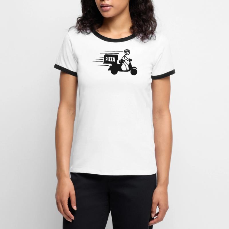 Rollerpaket oder Pizzatext PIZZA Frauen Kontrast-T-Shirt