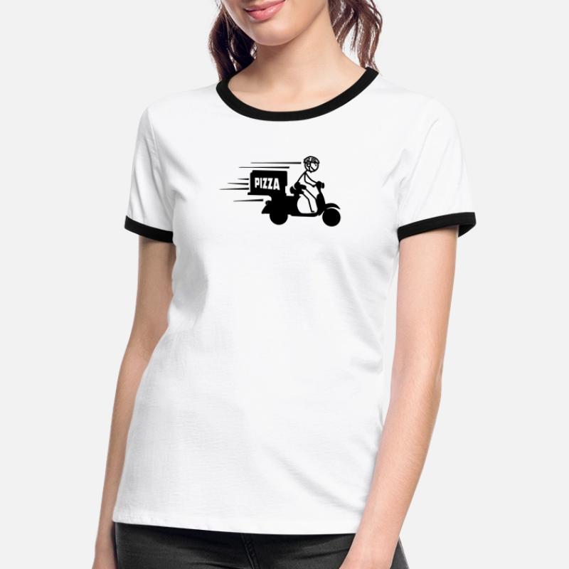 Rollerpaket oder Pizzatext PIZZA Frauen Kontrast-T-Shirt