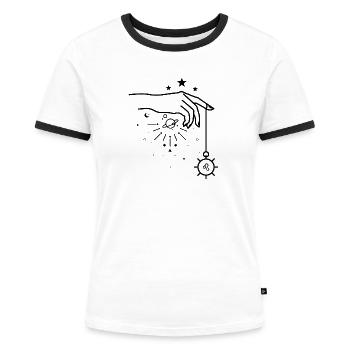 T-shirt minimaliste Midnight Dot - T-shirt contrasté Femme - blanc/noir - Devant - Selfina (174cm)