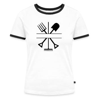 Garden tool crossed with text space - Women's Ringer T-Shirt - white/black - Front - Selfina (174cm)