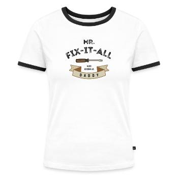 Je répare tout - T-shirt contrasté Femme - blanc/noir - Devant - Selfina (174cm)