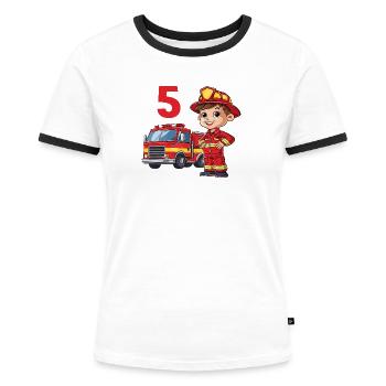 5 anniversaire pompier camion de pompiers camion de pompiers - T-shirt contrasté Femme - blanc/noir - Devant - Selfina (174cm)