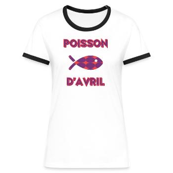 APRIL FOOL - Women's Ringer T-Shirt - white/black - Front - Selfina (174cm)