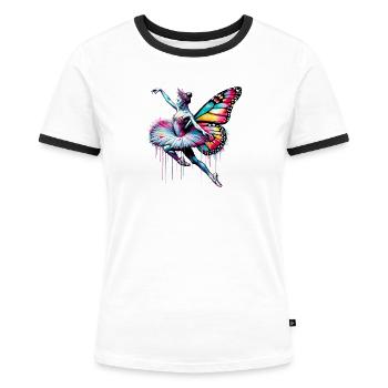 Ballerina mit Schmetterlingsflügeln Schmetterlinge Tutu - Frauen Kontrast-T-Shirt - Weiß/Schwarz - Vorne - Selfina (174cm)