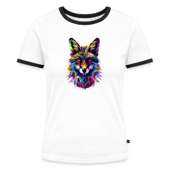 Fuchs Pop Art Bunt Fuchsliebhaber Rotfuchs Füchse - Frauen Kontrast-T-Shirt - Weiß/Schwarz - Vorne - Selfina (174cm)