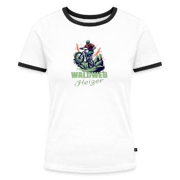 MTB: Waldweg Heizer - Frauen Kontrast-T-Shirt - Weiß/Schwarz - Vorne - Selfina (174cm)