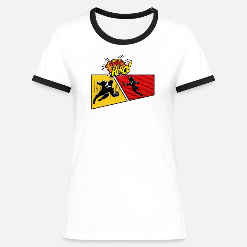 Superhero Pop Art Panel - Women's Ringer T-Shirt - white/black