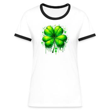 Four-leaf clover - Women's Ringer T-Shirt - white/black - Front - Selfina (174cm)