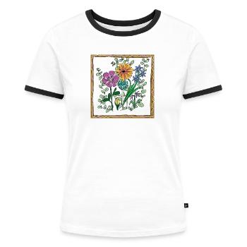 Blumen, Blüten und Pflanzen - Frauen Kontrast-T-Shirt - Weiß/Schwarz - Vorne - Selfina (174cm)