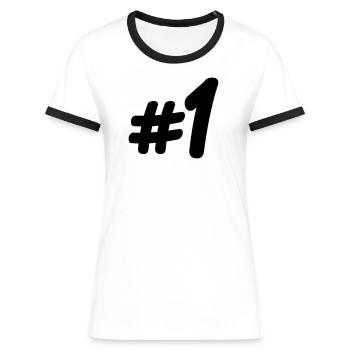 Nummer 1 # - Frauen Kontrast-T-Shirt - Weiß/Schwarz - Vorne - Selfina (174cm)