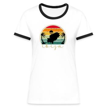 IBIZA - Sundown - Sonnenuntergang - Vintage Sunset - Frauen Kontrast-T-Shirt - Weiß/Schwarz - Vorne - Selfina (174cm)